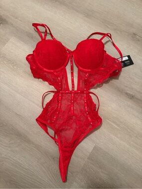 NWT Sexy Red Lace Teddy Bodysuit- Size S, BodyRage